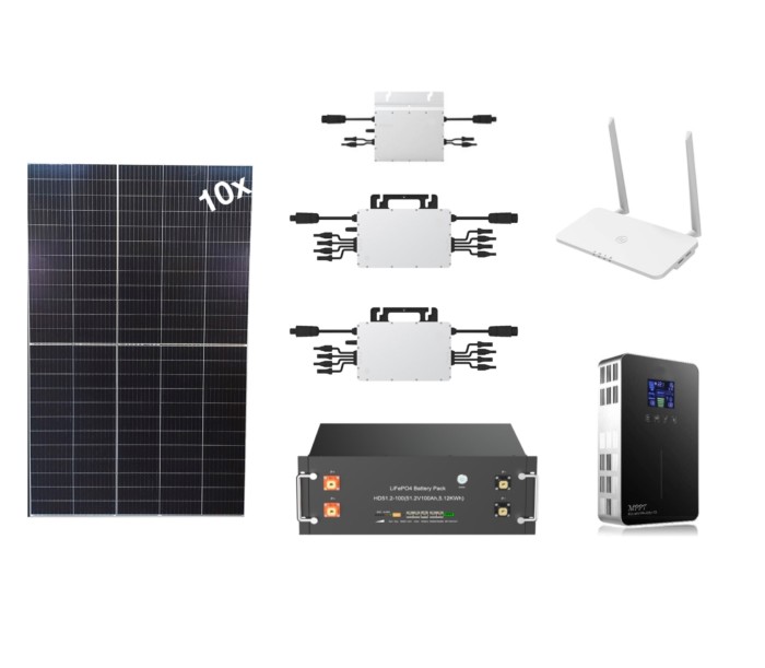 Solaranlage 3,7kW mit Speicher 10x (370-380)wp 5kWh LiFePO4 Lithium Batterie Photovoltaik Balkonkraftwerk mit WIFI