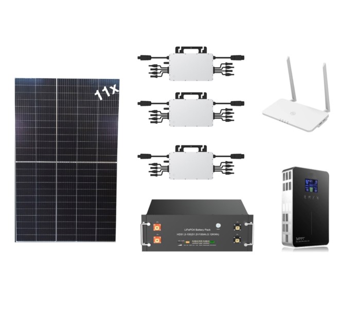 Solaranlage 4kW mit Speicher 11x (370-380)wp 5kWh LiFePO4 Lithium Batterie Photovoltaik Balkonkraftwerk mit WIFI