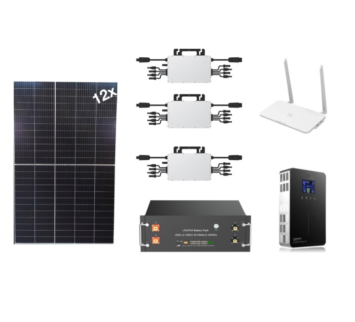 Solaranlage 4,8kW mit Speicher 12x (400-410)wp, 5kWh LiFePO4 Lithium Batterie Photovoltaik Balkonkraftwerk mit WIFI
