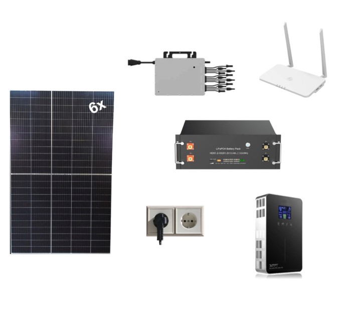 Solaranlage 2,2kW 3 Phasen mit Speicher 6x (370-380)wp 2,5kWh LiFePO4 Lithium Batterie Photovoltaik Balkonkraftwerk mit WIFI
