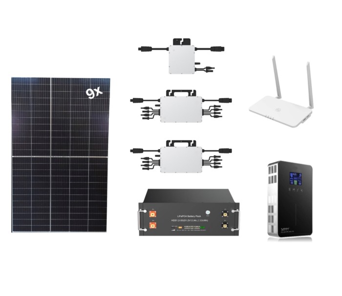 Solaranlage 3,3kW mit Speicher 9x (370-380)wp 5kWh LiFePO4 Lithium Batterie Photovoltaik Balkonkraftwerk mit WIFI