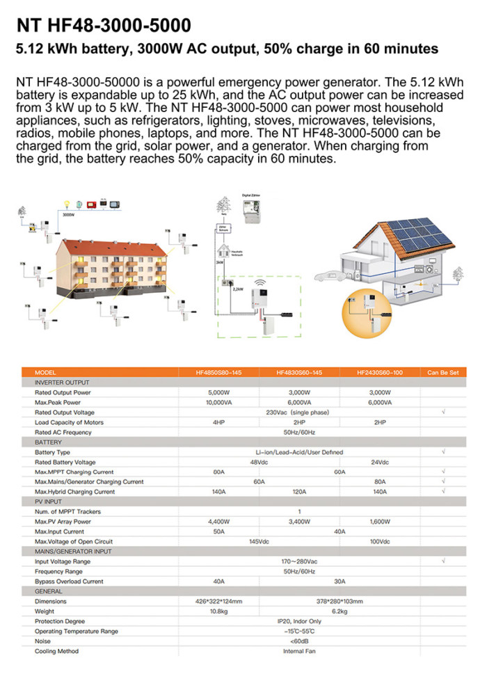 Notstromsystem NT HF48-5000-5000, 5kWh LiFePO4 Speicher, Rapid Aufladen, 5kW AC Ausgangsleistung, Solar, Netz, Generator Aufladen möglich – Bild 4
