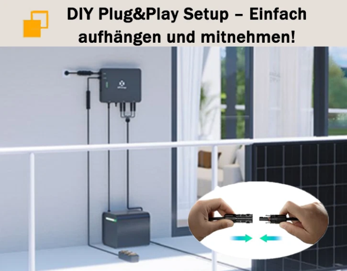 Balkonkraftwerk mit 5kWh Speicher, EZHi mit Plug-Play Anschluss, PV-Eingang bis zu 2x600Wp, Notstrom Funktion bis zu 2400W – Bild 4